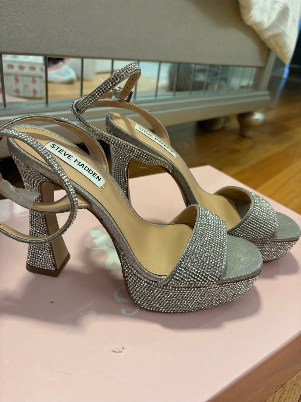 Steve Madden Sparkling Silver Rhinestone Platform Heels
